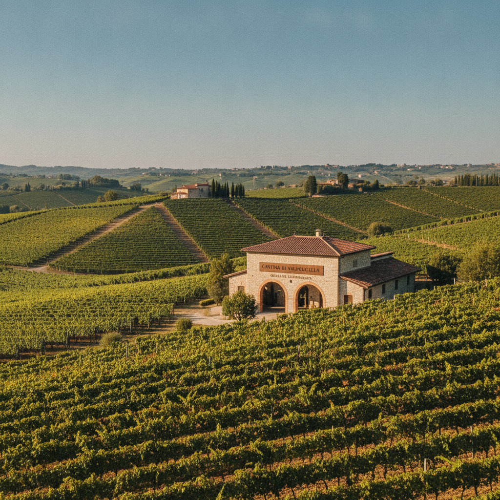 Vineyards of Valpolicella across rolling hills under a clear sky