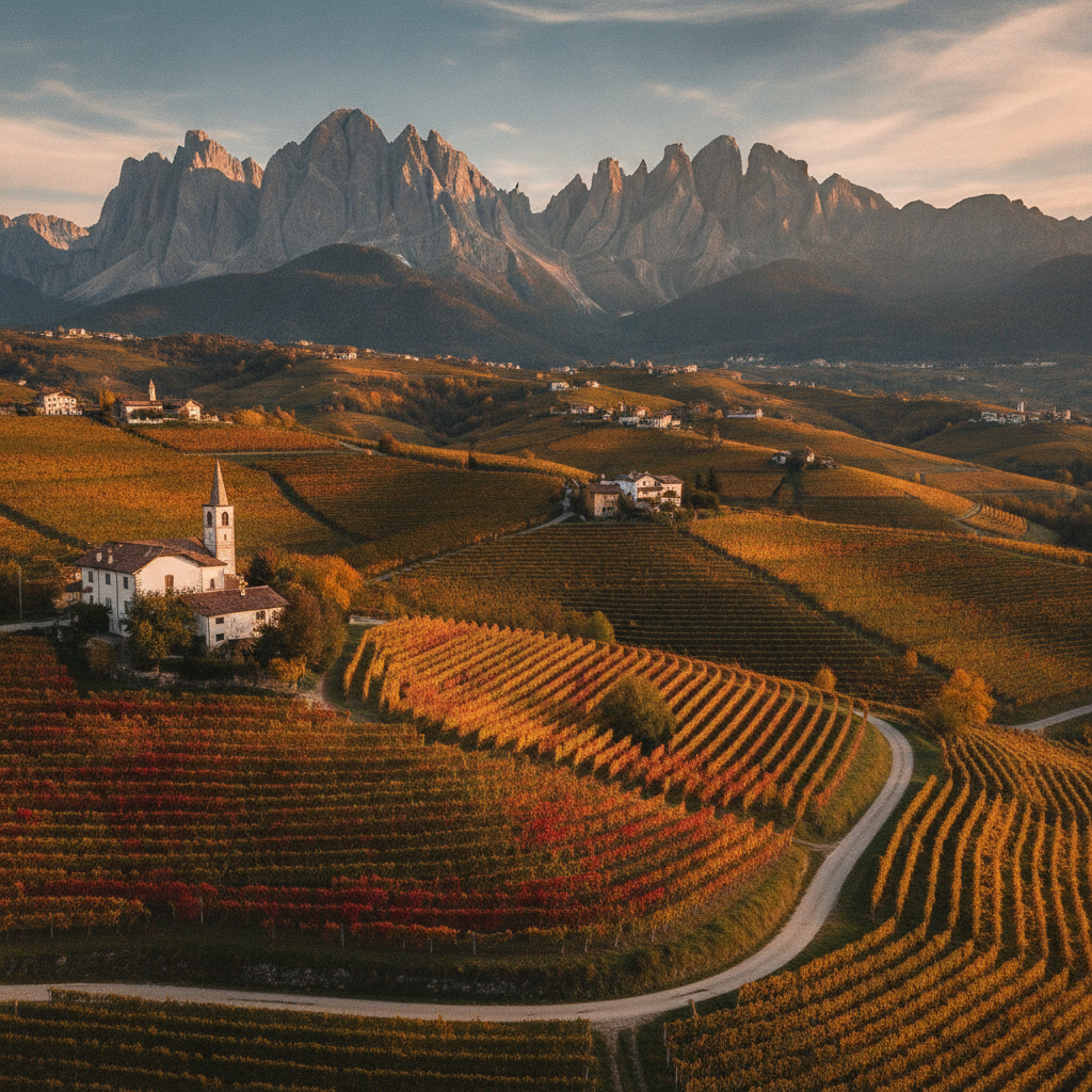 Scenic autumn vineyards of St. Magdalener near Bolzano