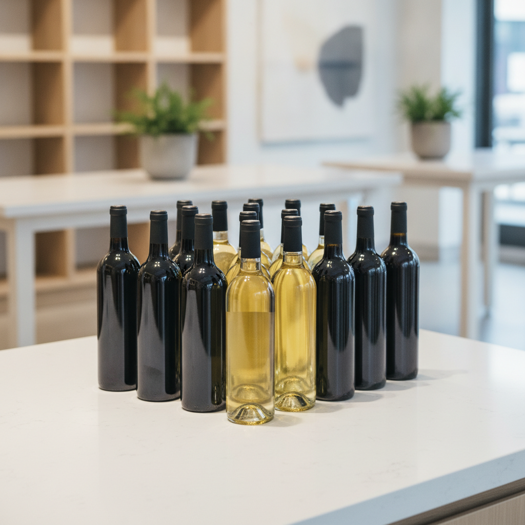 Unlabeled Italian wine bottles (red