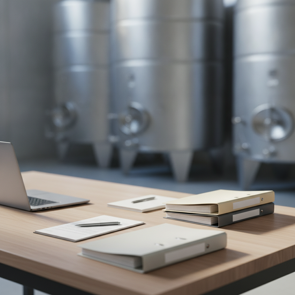 A clean desk in a modern winery office