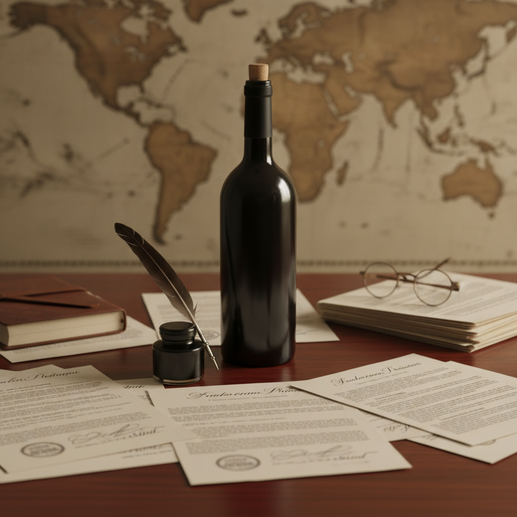 Close-up of a desk: official-looking