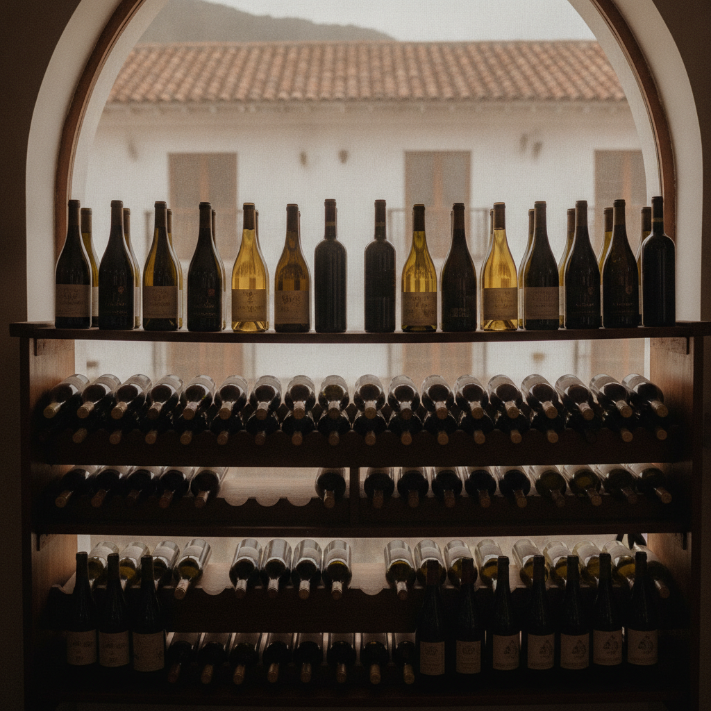 Unlabeled wine bottles of various shapes on a clean