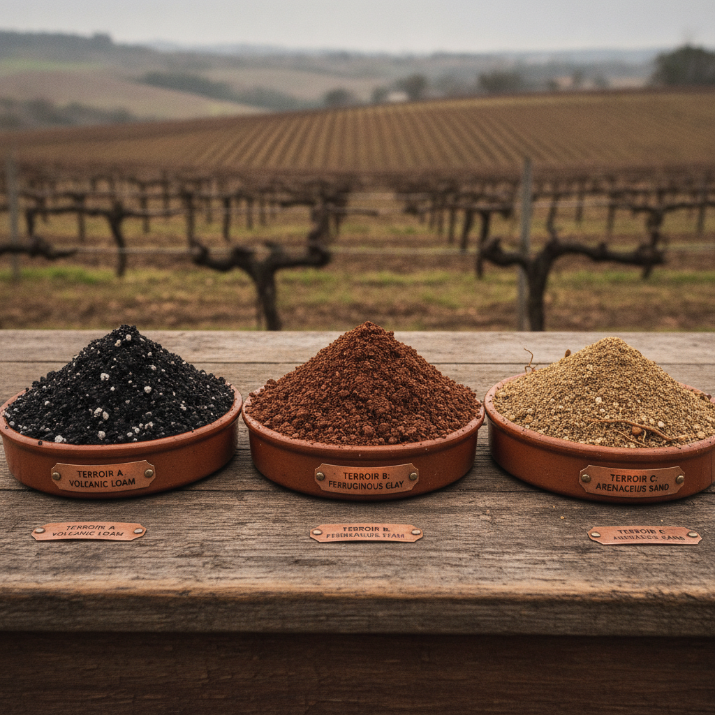 Close-up of three distinct soil samples