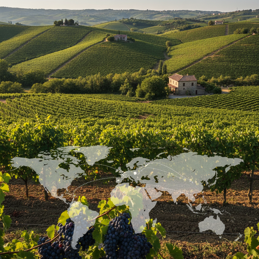Panoramablick auf sonnenbeschienene Weinberge in Frosinones Atina DOC