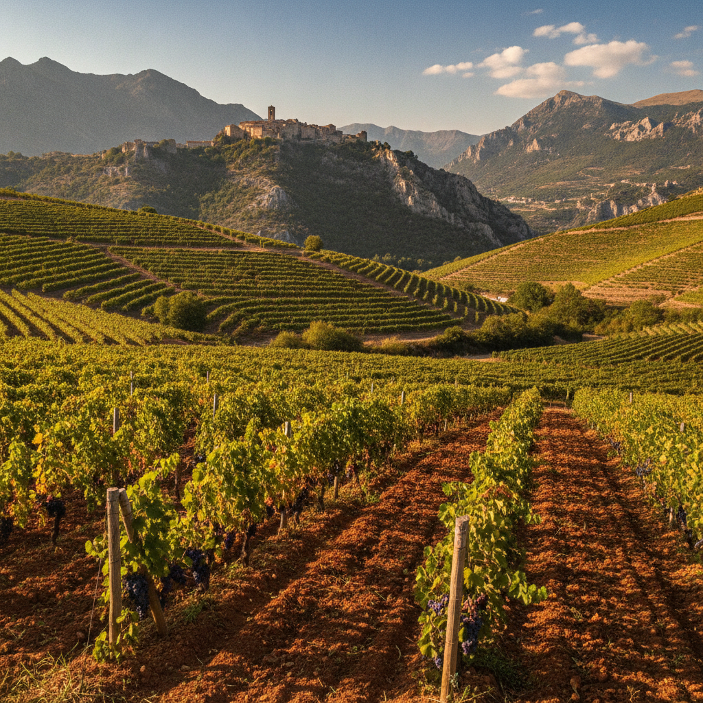 Sun-drenched vineyards in a valley of L'Aquila province