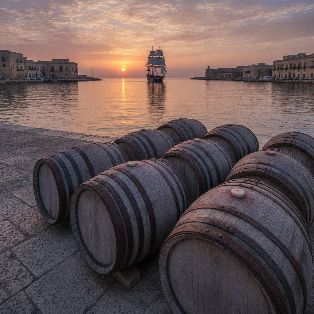 Sunrise over the historic port of Marsala