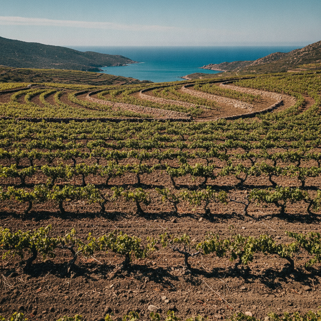 Vineyard rows in rugged Ogliastra