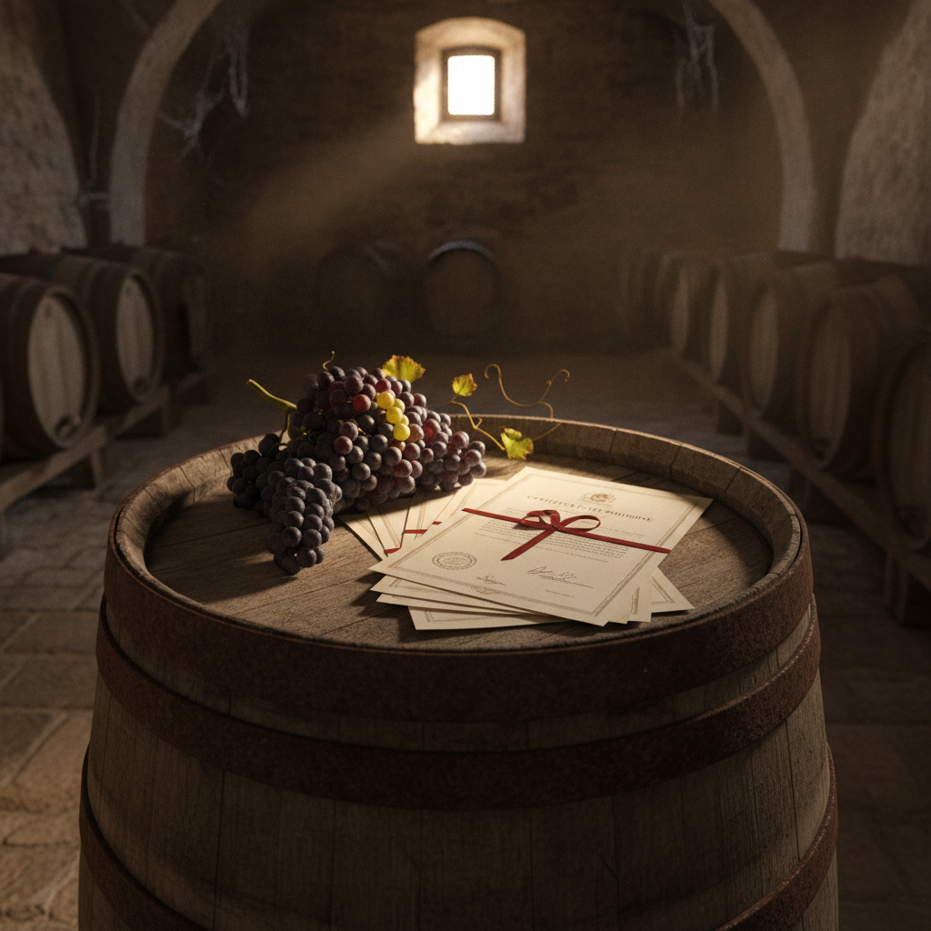 An ancient wooden barrel in an Umbrian cellar