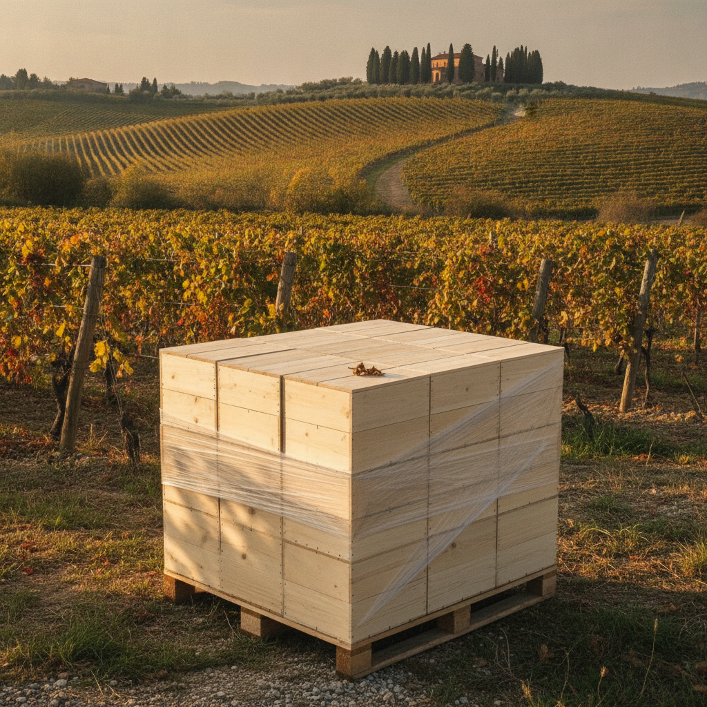 A serene vineyard landscape in the background