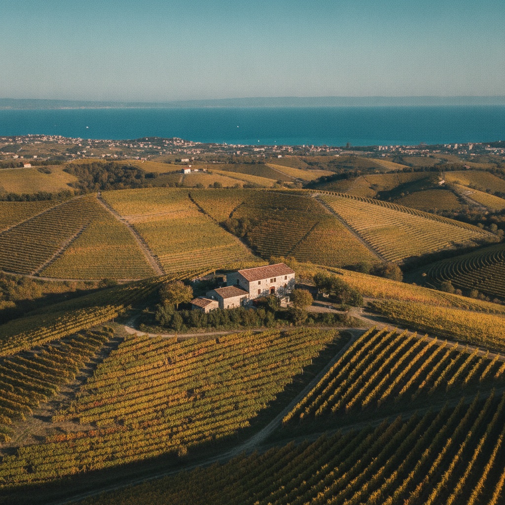 Panoramic view of vineyards on Trieste's Carso hills