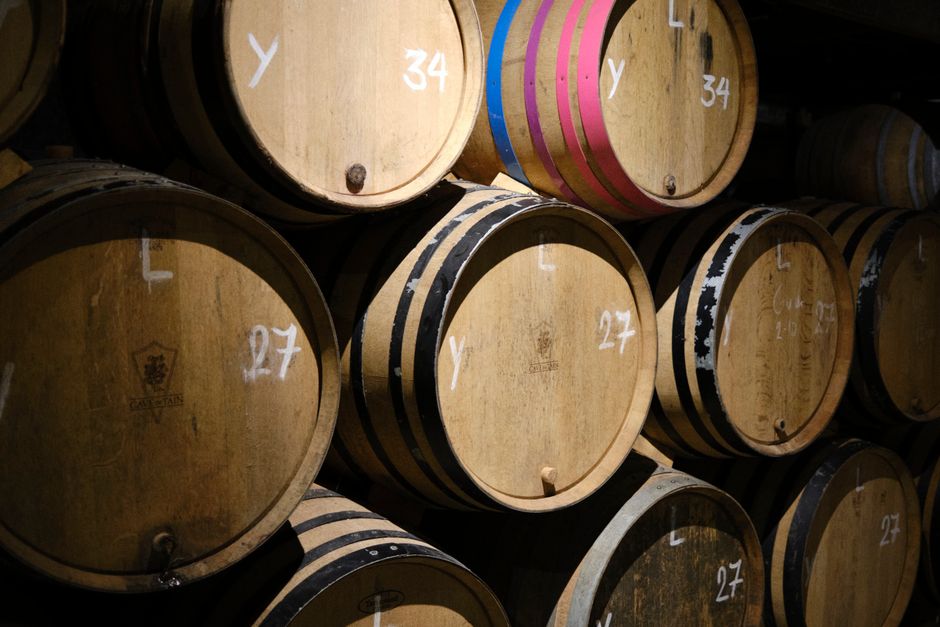 wine barrels aging cellar