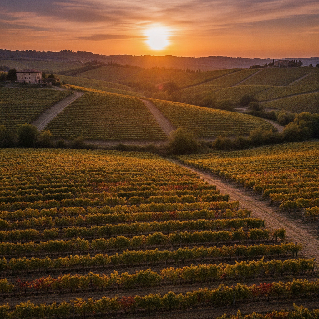 Golden hour sunset over rolling